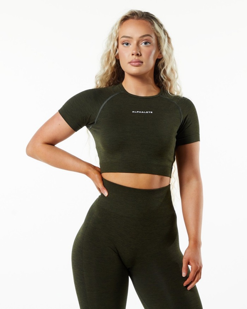 Alphalete Amplify SS Crop Overhemd Dames Zwart | 26ZPHYQTM