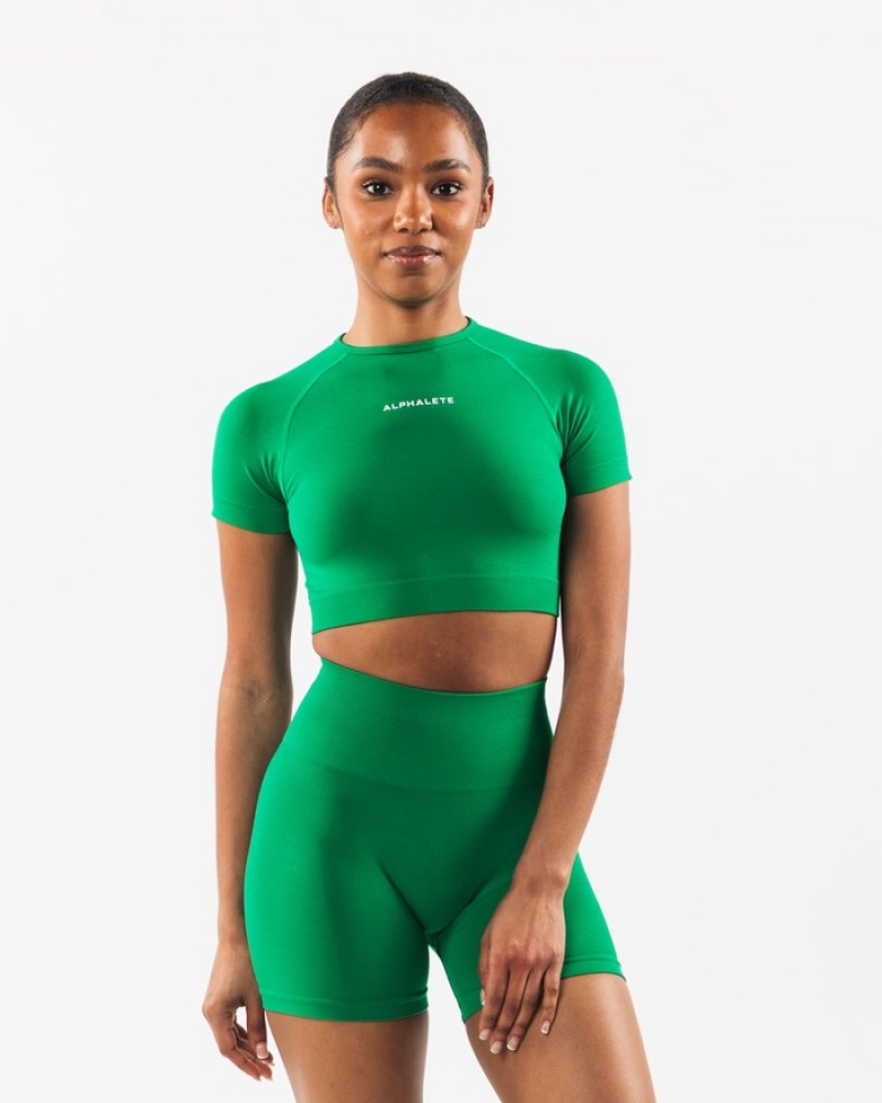 Alphalete Amplify SS Crop Overhemd Dames Turquoise Groen | 02DWTLFON