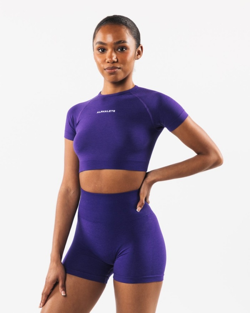 Alphalete Amplify SS Crop Overhemd Dames Paars | 97BJZTYEL