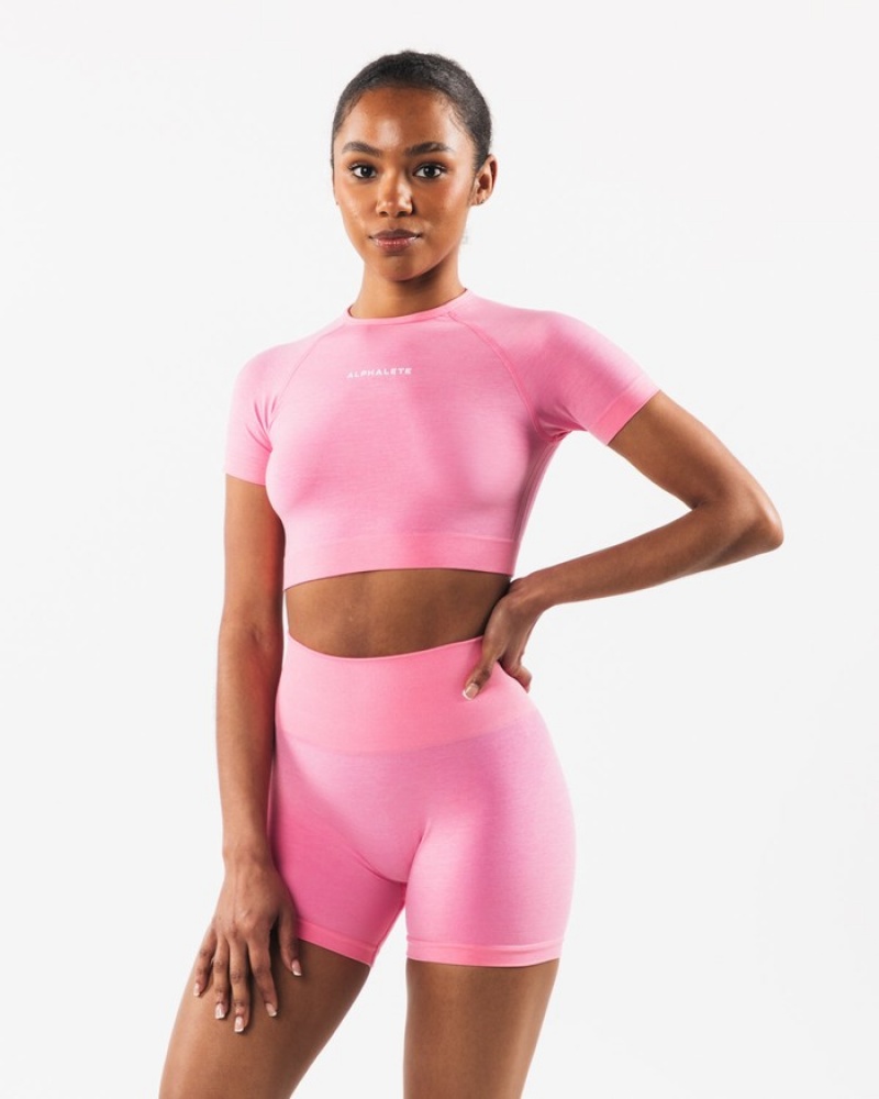 Alphalete Amplify SS Crop Overhemd Dames Roze | 72WXBNKGR