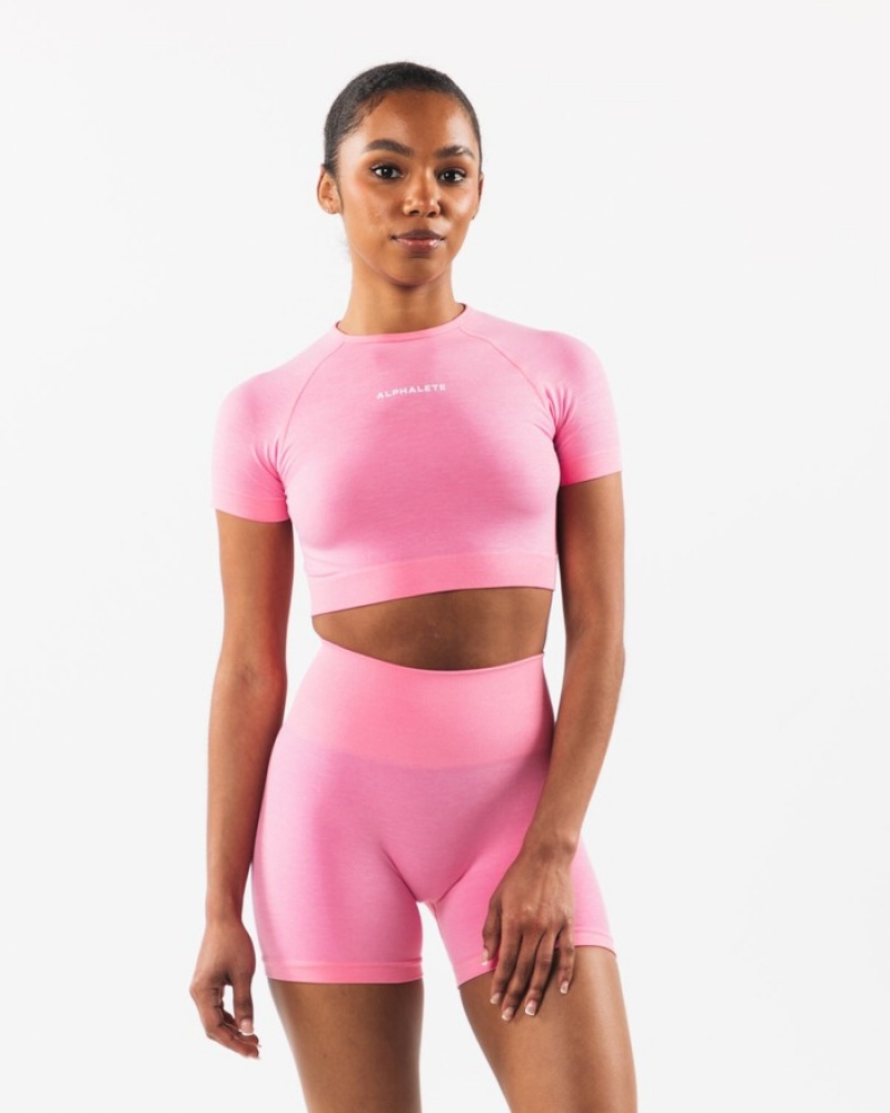 Alphalete Amplify SS Crop Overhemd Dames Roze | 72WXBNKGR