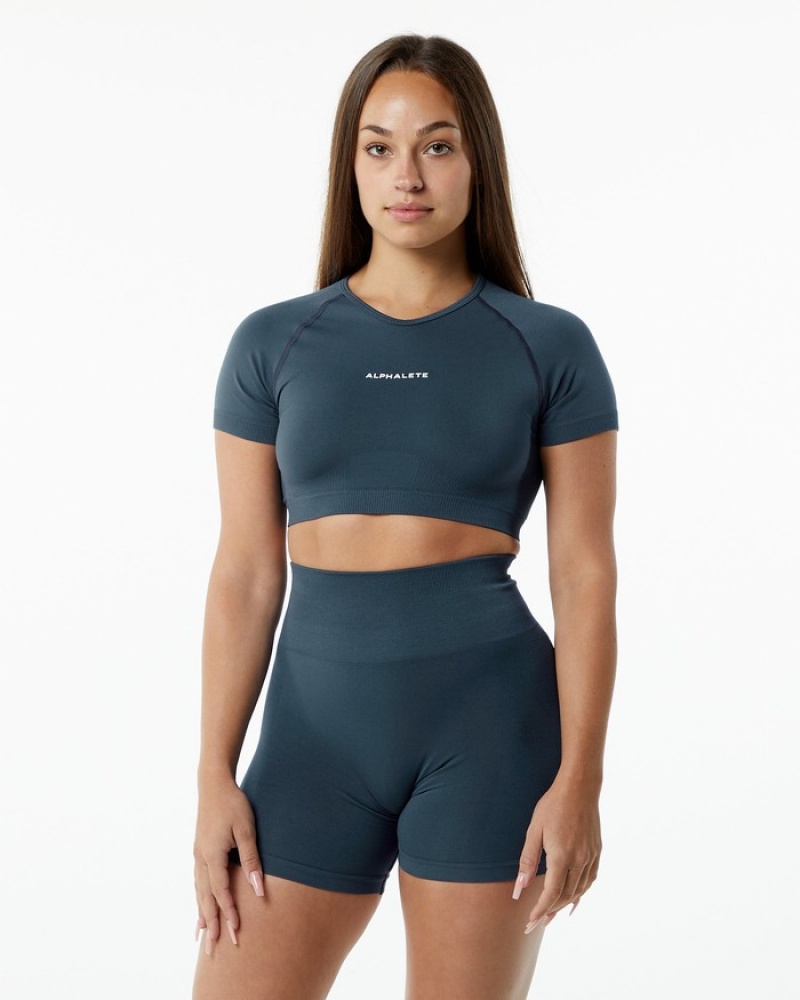 Alphalete Amplify V-Neck Overhemd Dames Blauw | 30CVQKMBL