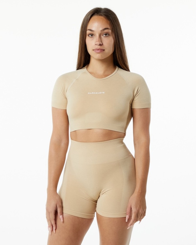 Alphalete Amplify V-Neck Overhemd Dames Beige | 10ACIPWZT