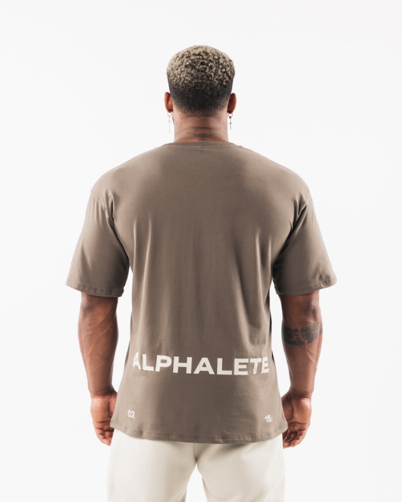 Alphalete Brushed Crest Overhemd Heren Grijs Bruin | 08WTIUPFQ