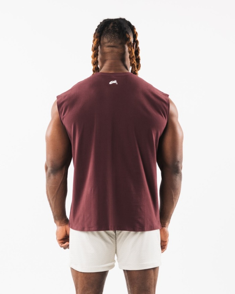 Alphalete Brushed Wolf Head Muscle Tanktop Heren Bordeaux | 65HDUGRLT