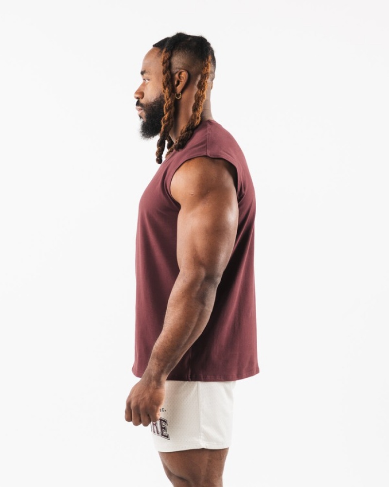 Alphalete Brushed Wolf Head Muscle Tanktop Heren Bordeaux | 65HDUGRLT