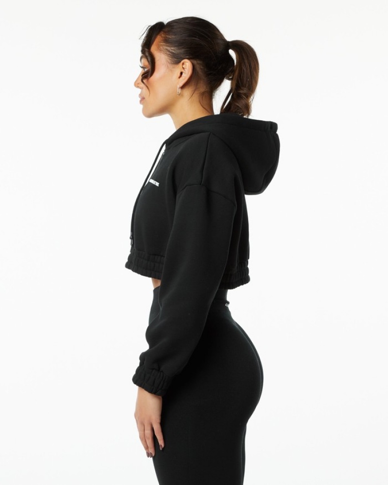 Alphalete Classicital Crop Hoodie Dames Zwart | 96NMWPTXA