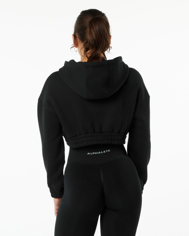 Alphalete Classicital Crop Hoodie Dames Zwart | 96NMWPTXA