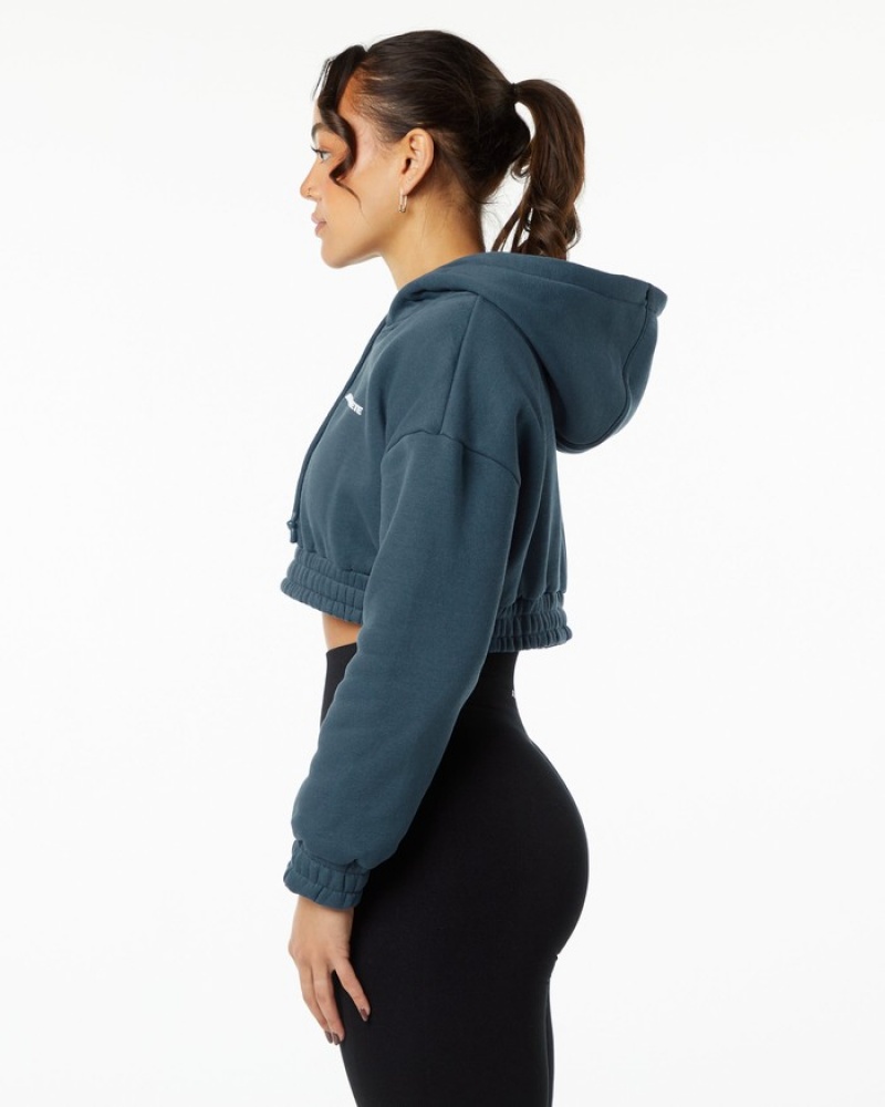 Alphalete Classicital Crop Hoodie Dames Blauw | 72VNGPRMY