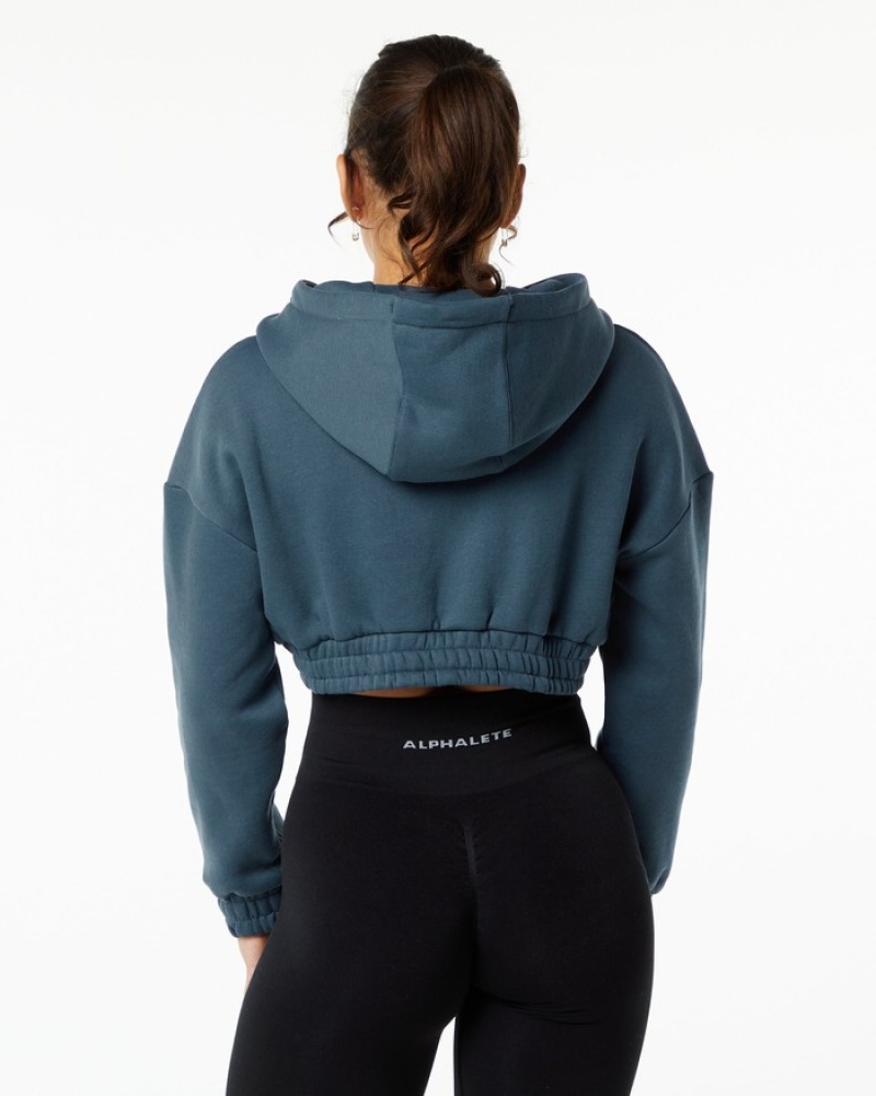 Alphalete Classicital Crop Hoodie Dames Blauw | 72VNGPRMY