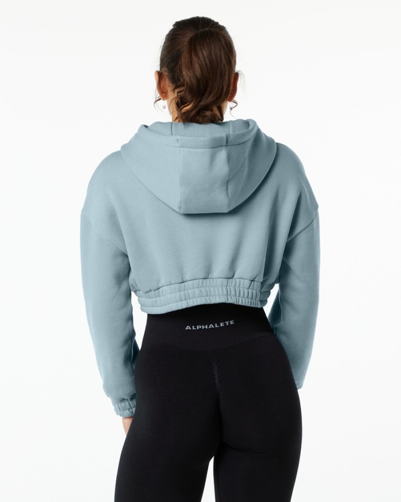 Alphalete Classicital Crop Hoodie Dames Blauw | 32JFBNLIV