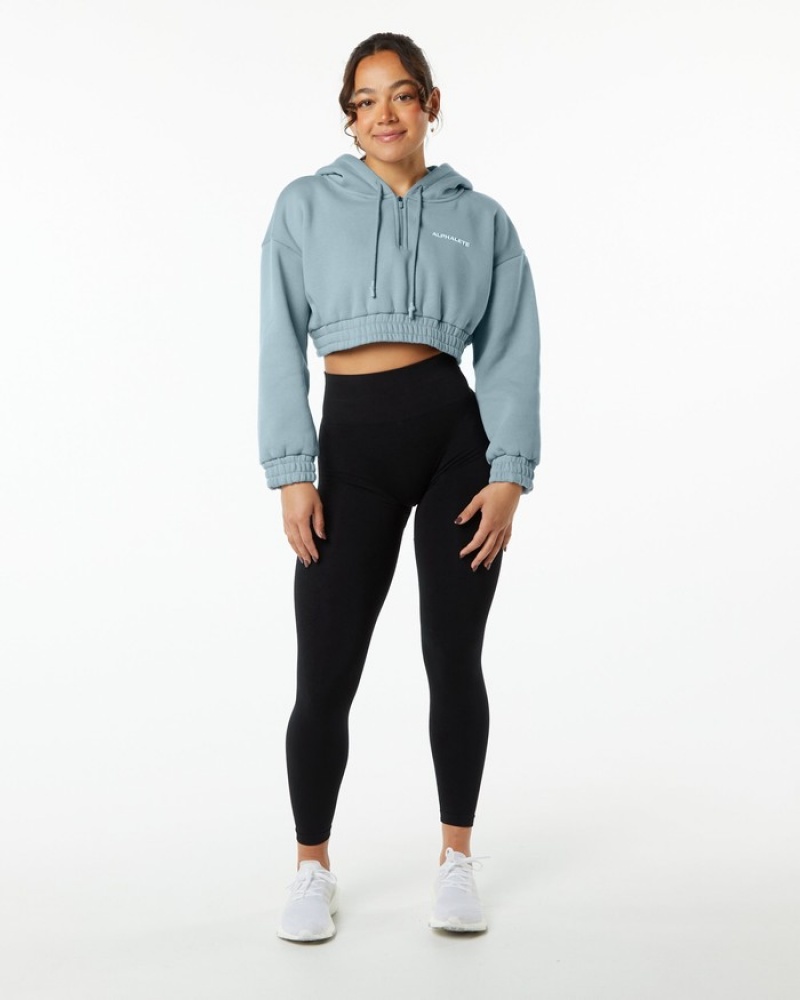 Alphalete Classicital Crop Hoodie Dames Blauw | 32JFBNLIV