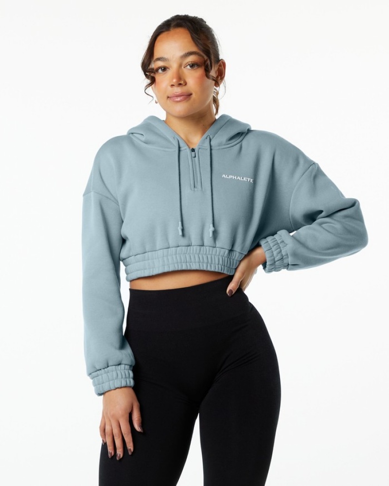 Alphalete Classicital Crop Hoodie Dames Blauw | 32JFBNLIV