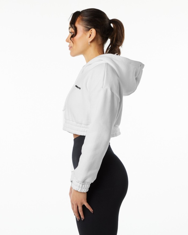 Alphalete Classicital Crop Hoodie Dames Wit | 38BEQOISX