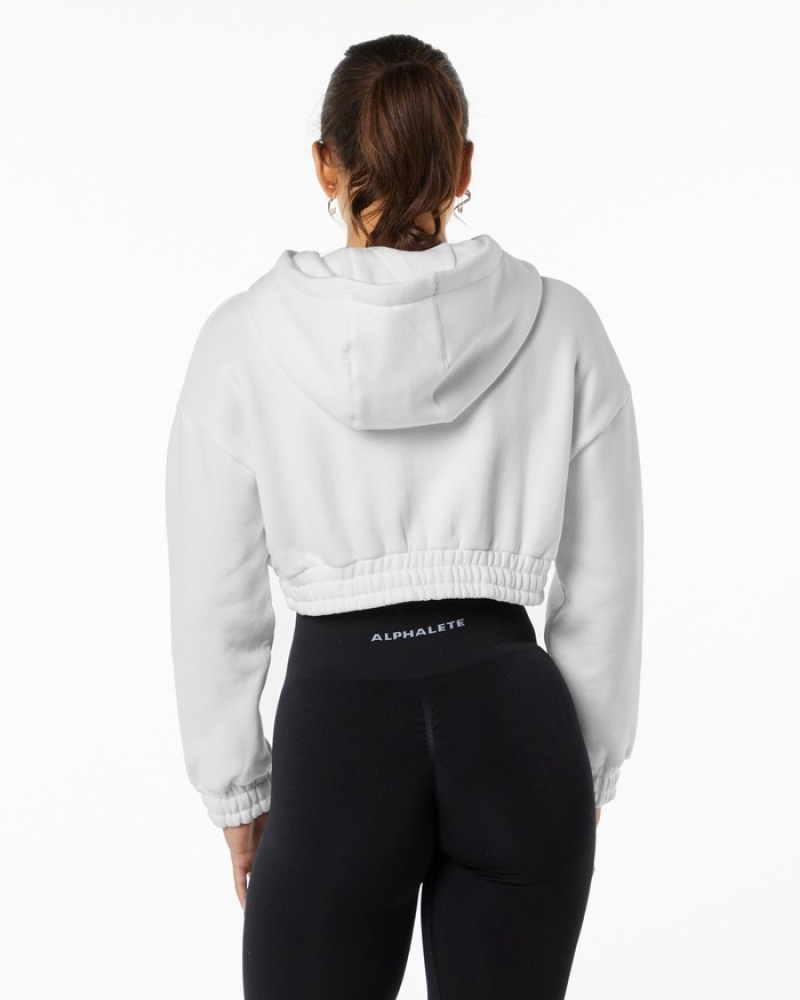 Alphalete Classicital Crop Hoodie Dames Wit | 38BEQOISX