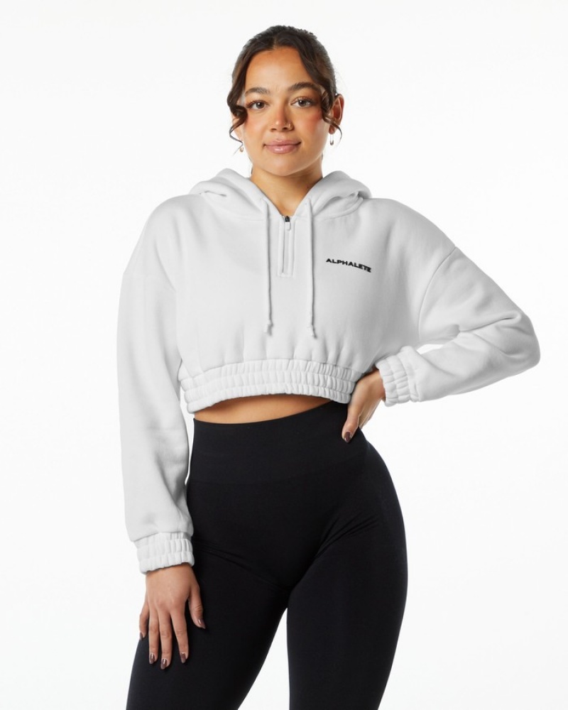 Alphalete Classicital Crop Hoodie Dames Wit | 38BEQOISX