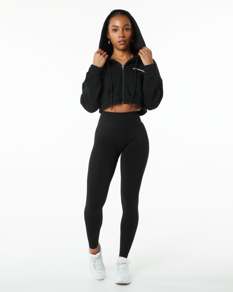 Alphalete Classicital Full-Zip Crop Jassen Dames Zwart | 40RHCMTUK