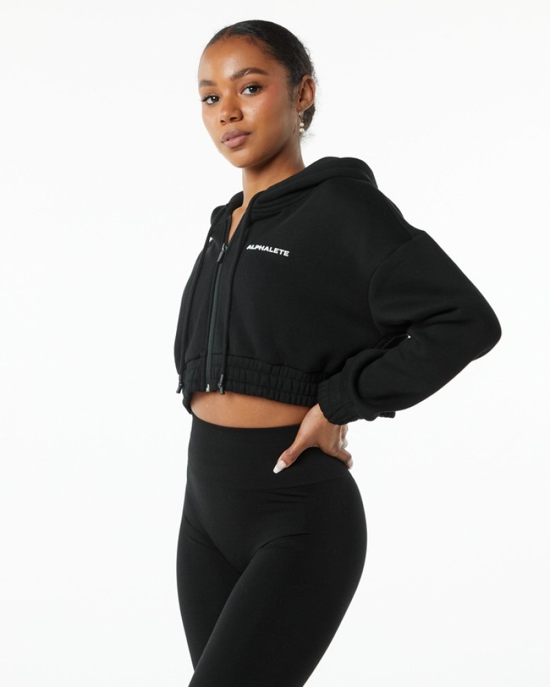 Alphalete Classicital Full-Zip Crop Jassen Dames Zwart | 40RHCMTUK