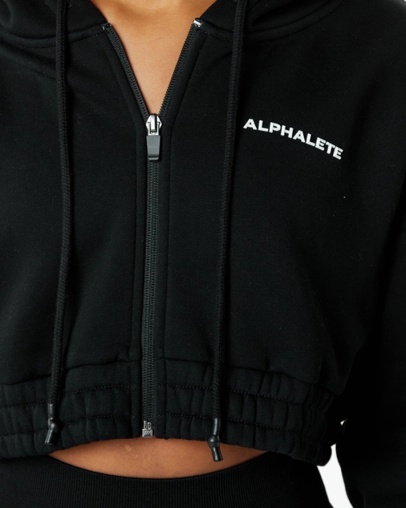 Alphalete Classicital Full-Zip Crop Jassen Dames Zwart | 40RHCMTUK