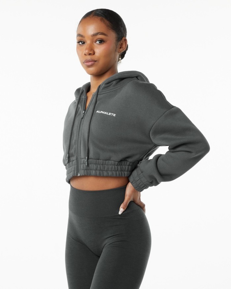 Alphalete Classicital Full-Zip Crop Jassen Dames Grijs | 96YDILPQS