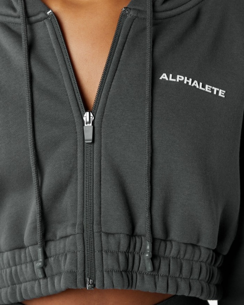 Alphalete Classicital Full-Zip Crop Jassen Dames Grijs | 96YDILPQS