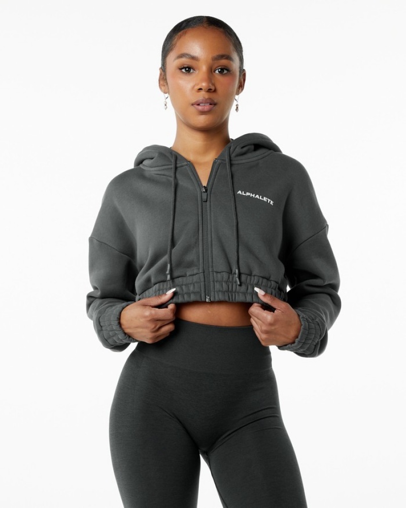 Alphalete Classicital Full-Zip Crop Jassen Dames Grijs | 96YDILPQS