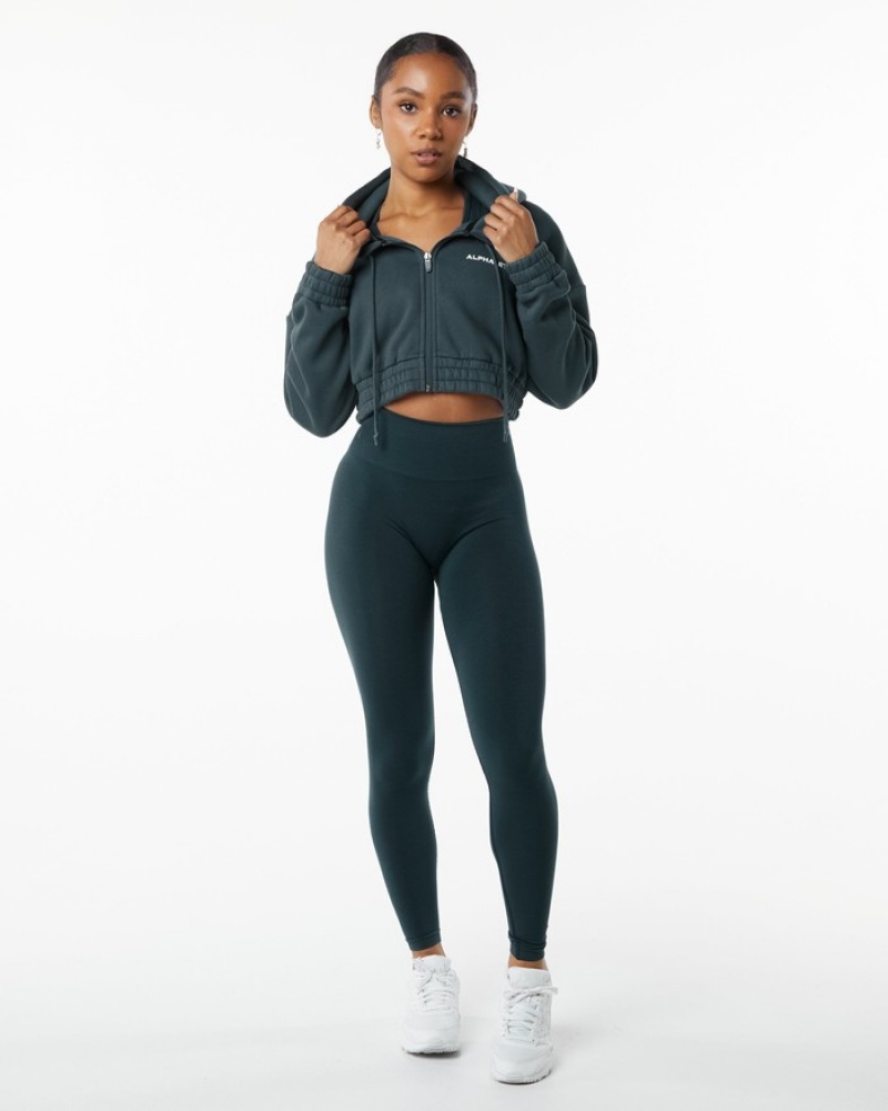 Alphalete Classicital Full-Zip Crop Jassen Dames Donkerblauw | 43AIPOHCN