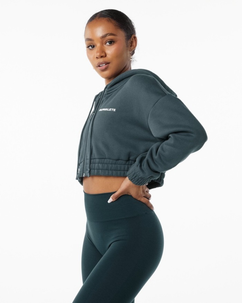 Alphalete Classicital Full-Zip Crop Jassen Dames Donkerblauw | 43AIPOHCN