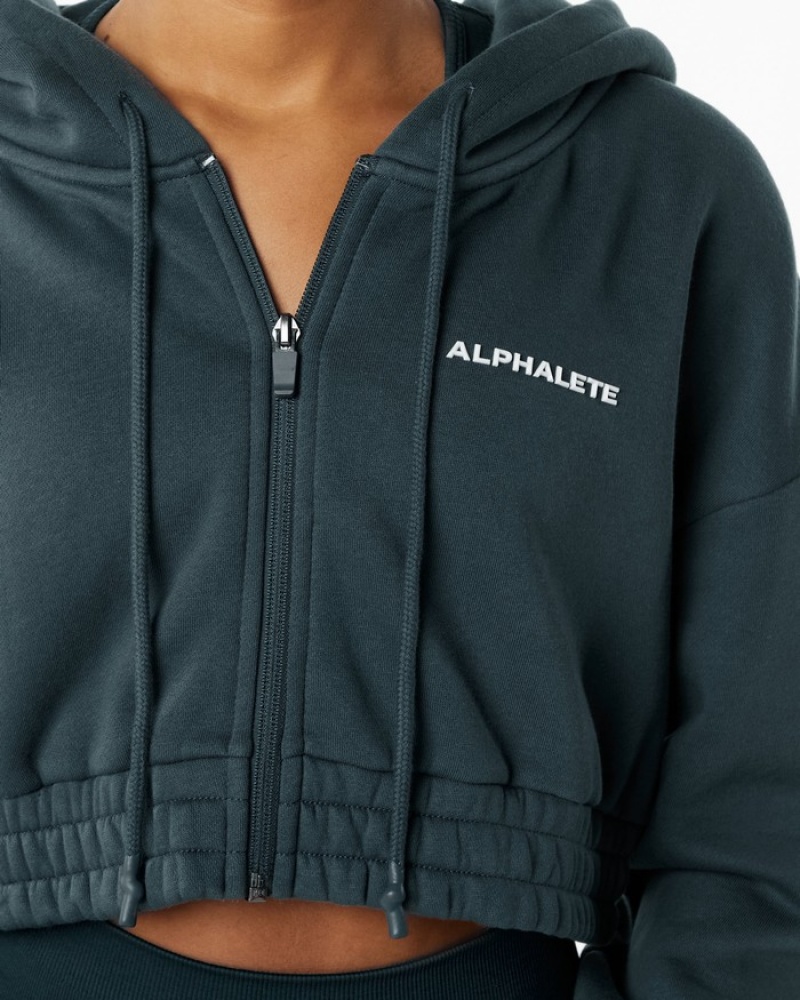 Alphalete Classicital Full-Zip Crop Jassen Dames Donkerblauw | 43AIPOHCN