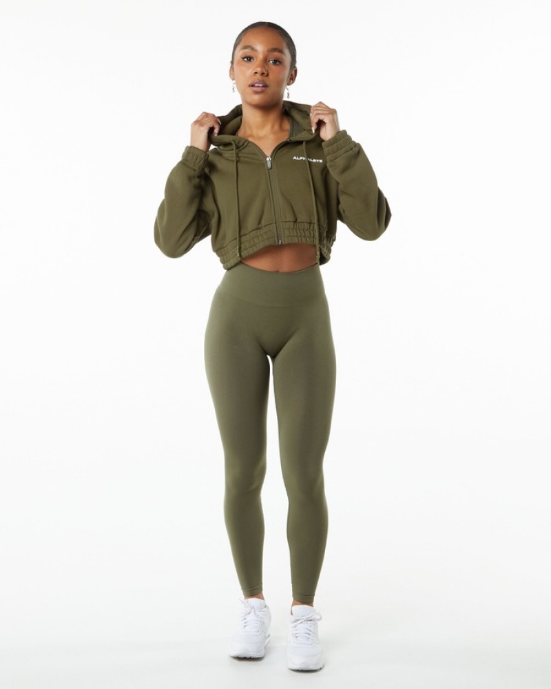 Alphalete Classicital Full-Zip Crop Jassen Dames Olijfgroen | 86OUVSKAI