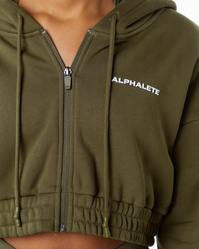 Alphalete Classicital Full-Zip Crop Jassen Dames Olijfgroen | 86OUVSKAI