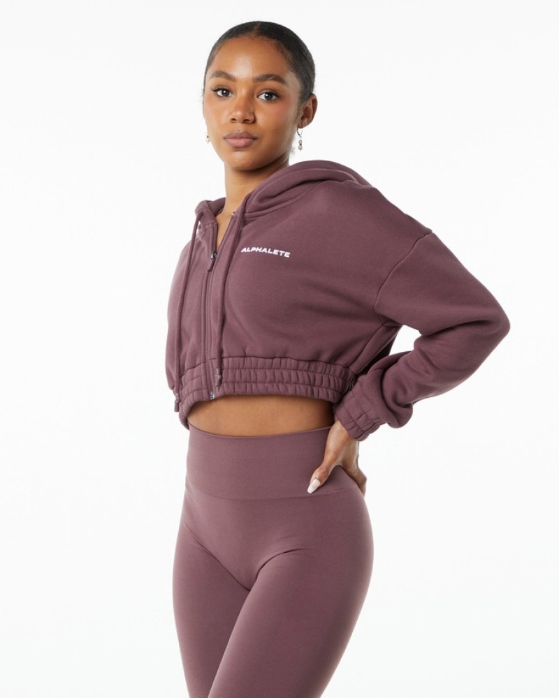 Alphalete Classicital Full-Zip Crop Jassen Dames Paars | 09ARJPQGH