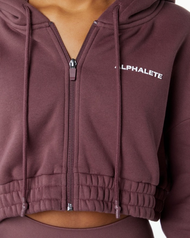 Alphalete Classicital Full-Zip Crop Jassen Dames Paars | 09ARJPQGH