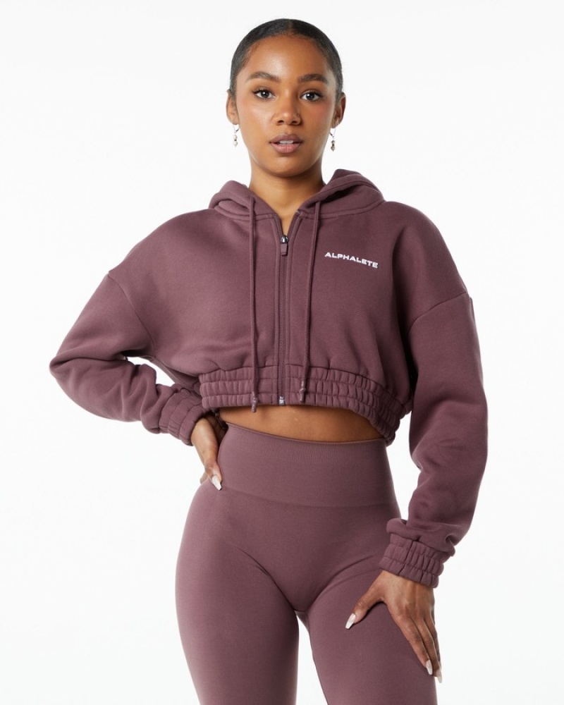 Alphalete Classicital Full-Zip Crop Jassen Dames Paars | 09ARJPQGH