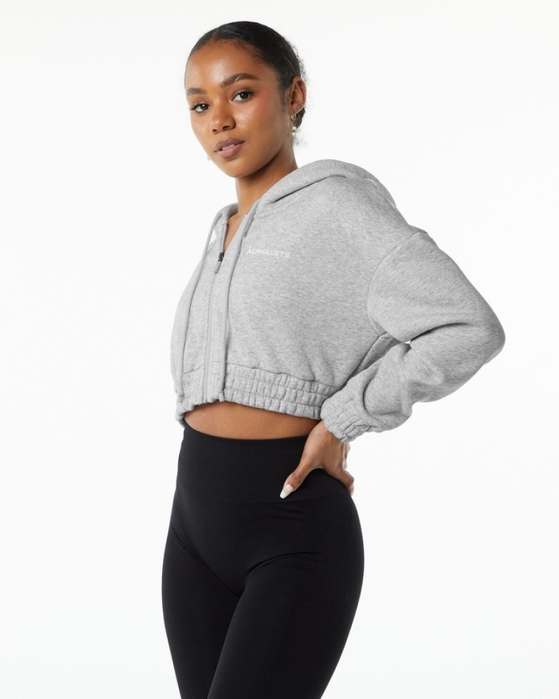 Alphalete Classicital Full-Zip Crop Jassen Dames Grijs | 84BKOFELR