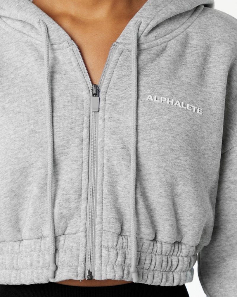 Alphalete Classicital Full-Zip Crop Jassen Dames Grijs | 84BKOFELR