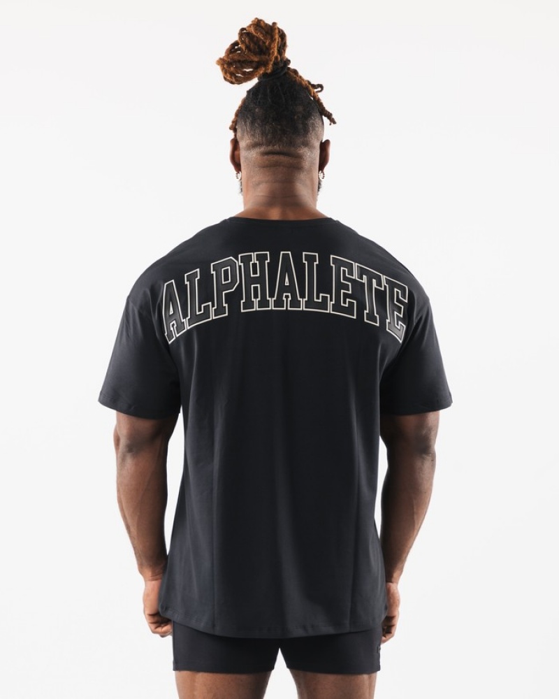 Alphalete Collegiate Overhemd Heren Zwart | 96QVWKIRL