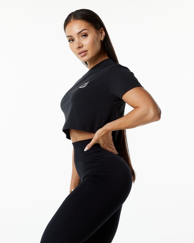 Alphalete Dynasty Crop Overhemd Dames Zwart | 24BXICJUZ