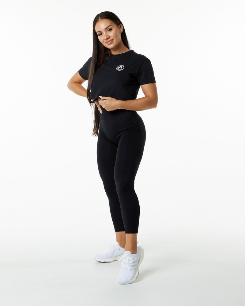 Alphalete Dynasty Crop Overhemd Dames Zwart | 24BXICJUZ