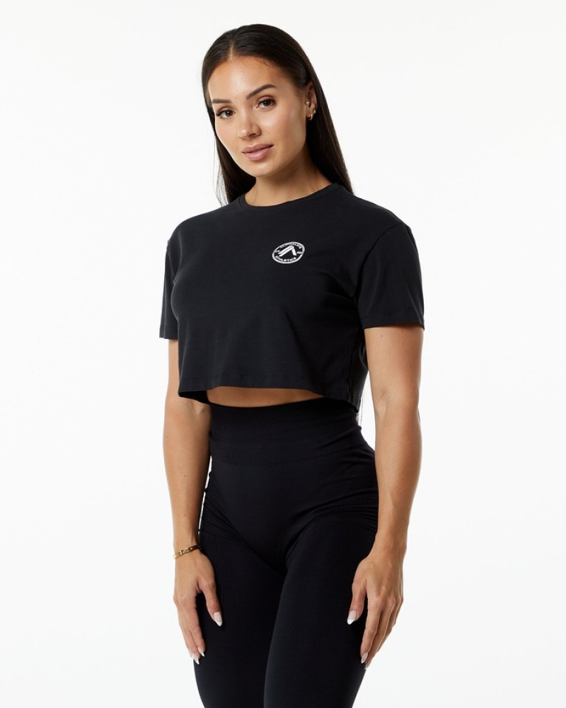 Alphalete Dynasty Crop Overhemd Dames Zwart | 24BXICJUZ