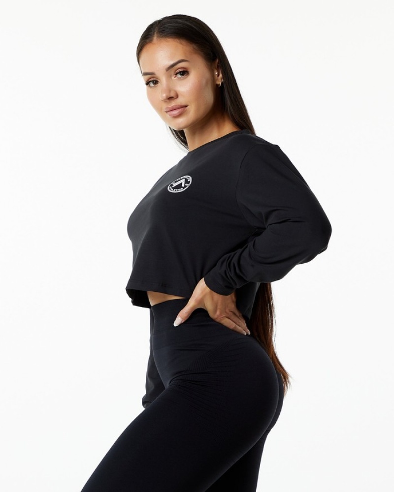 Alphalete Dynasty LS Crop T-shirts Dames Zwart | 61GTILUVY