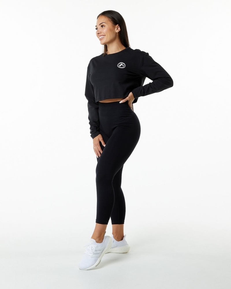 Alphalete Dynasty LS Crop T-shirts Dames Zwart | 61GTILUVY