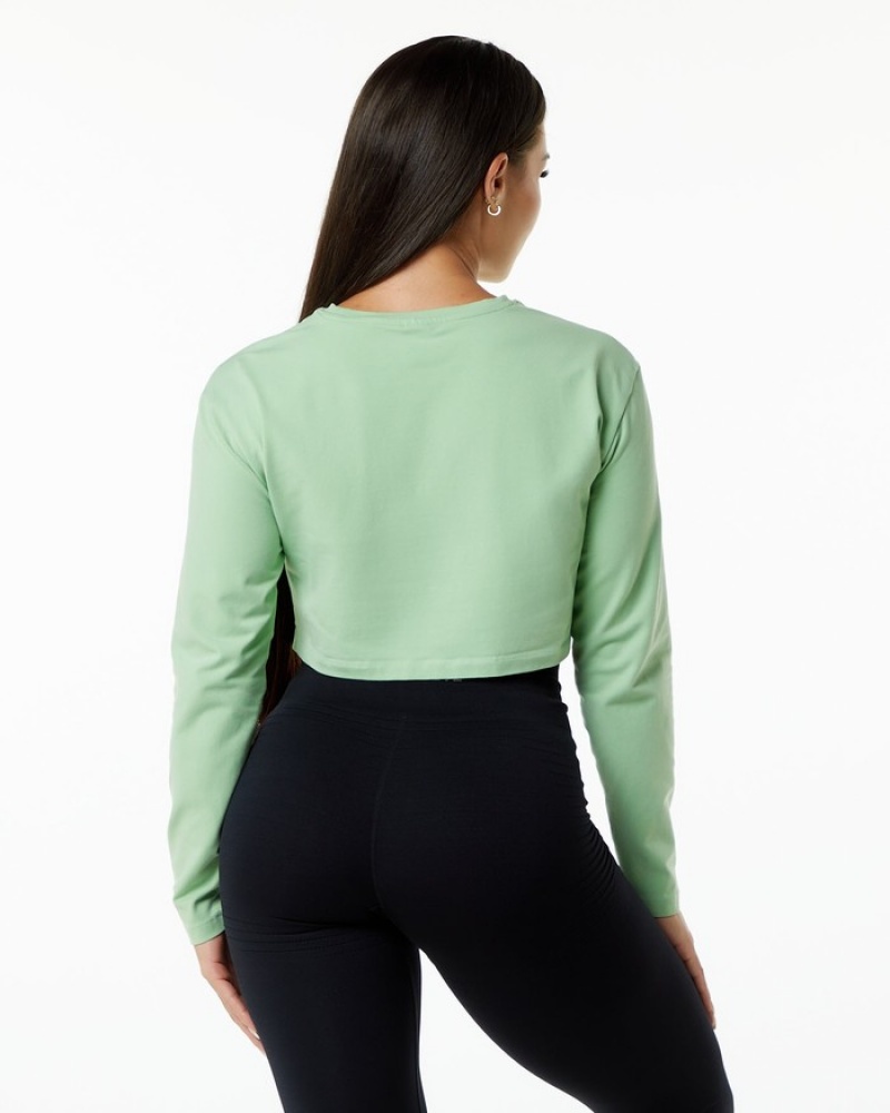 Alphalete Dynasty LS Crop T-shirts Dames Groen | 28EOQKIBS