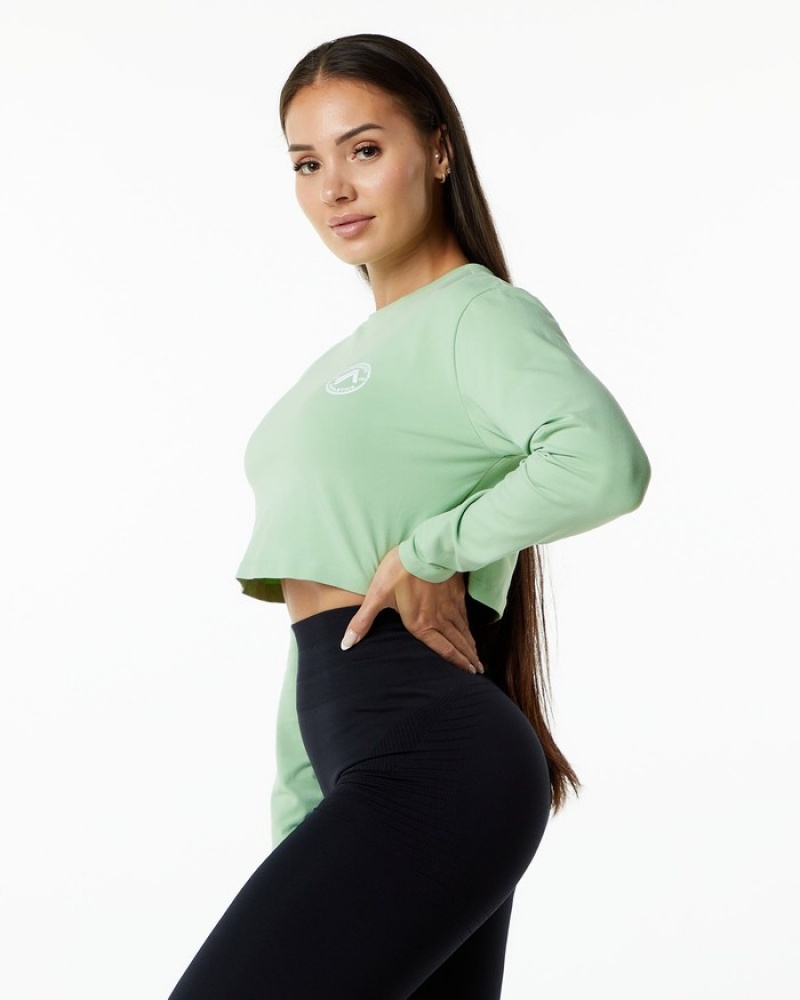 Alphalete Dynasty LS Crop T-shirts Dames Groen | 28EOQKIBS