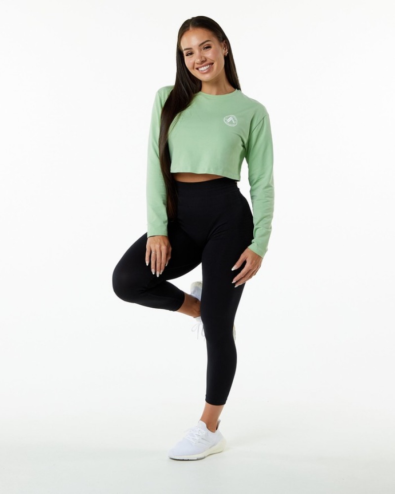 Alphalete Dynasty LS Crop T-shirts Dames Groen | 28EOQKIBS