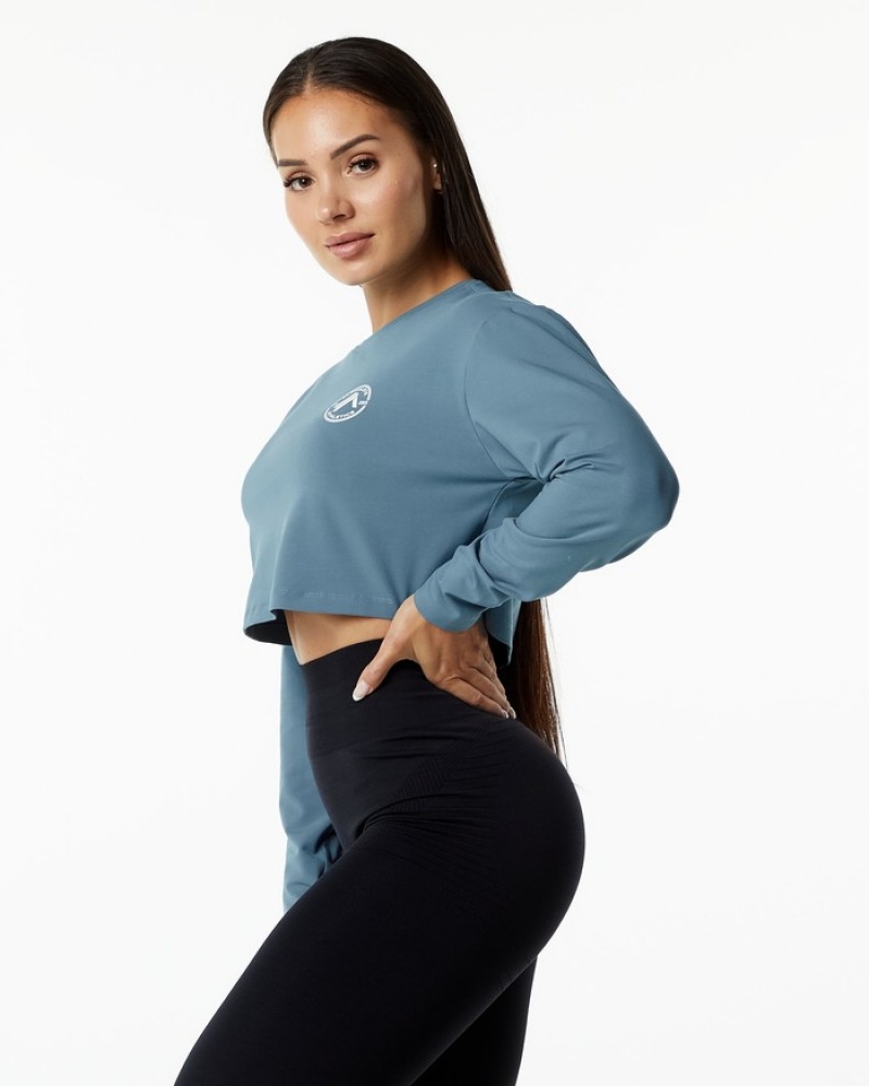 Alphalete Dynasty LS Crop T-shirts Dames Blauw | 71DGWTQKS