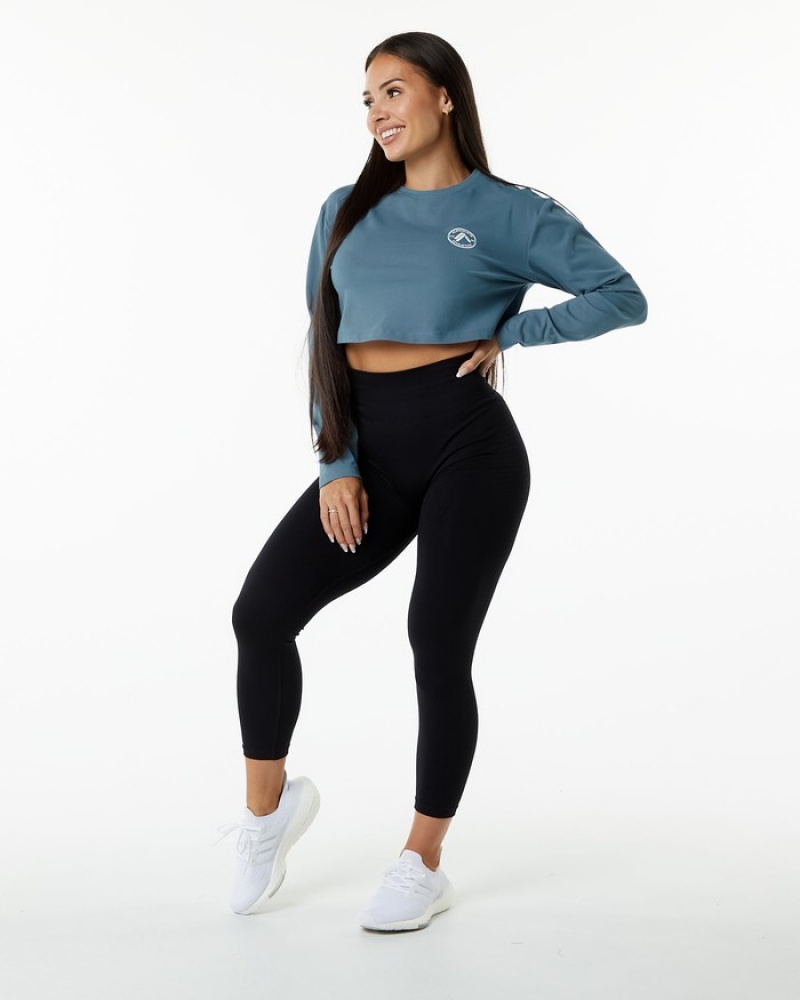 Alphalete Dynasty LS Crop T-shirts Dames Blauw | 71DGWTQKS