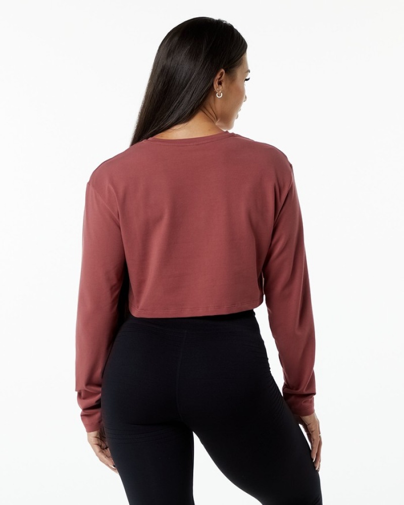 Alphalete Dynasty LS Crop T-shirts Dames Bordeaux | 69DXCFBSJ