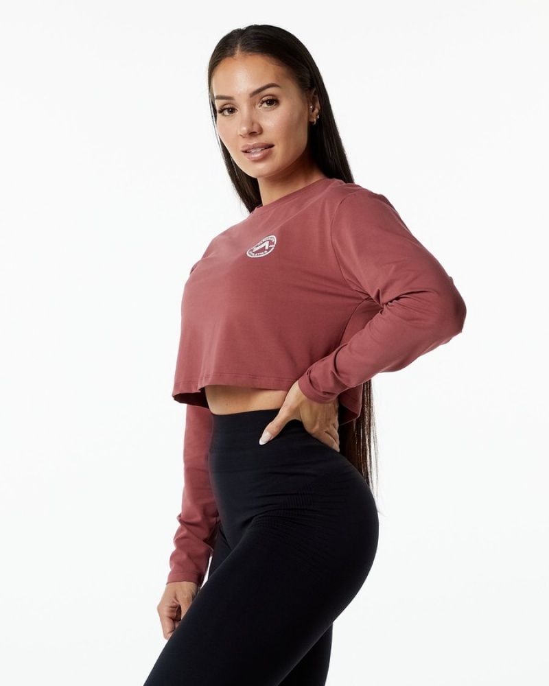 Alphalete Dynasty LS Crop T-shirts Dames Bordeaux | 69DXCFBSJ