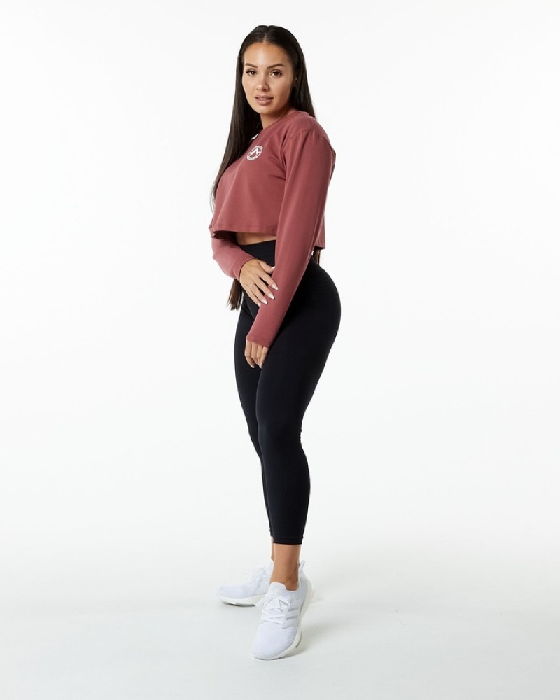 Alphalete Dynasty LS Crop T-shirts Dames Bordeaux | 69DXCFBSJ